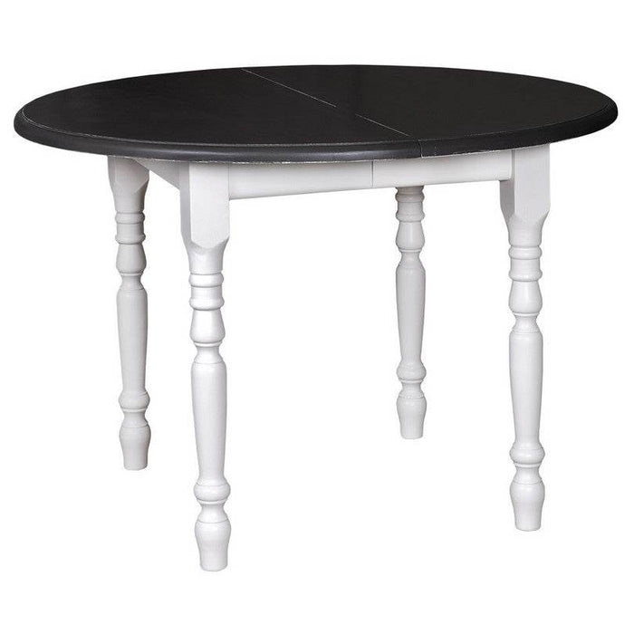 Ausziehbarer Küchentisch aus Massivholz rund - Schwarz rustik | weiß