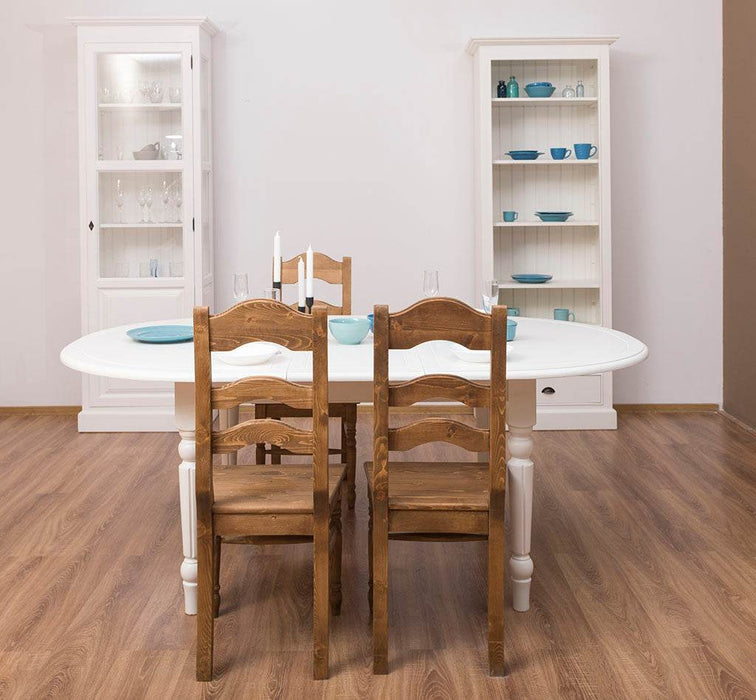 Hochschrank aus Massivholz mit Schubladen - Bücherregal - Weiß