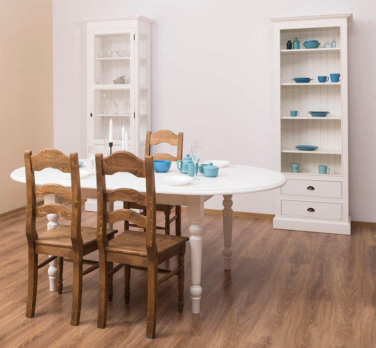 Hochschrank aus Massivholz mit Schubladen - Bücherregal - Weiß