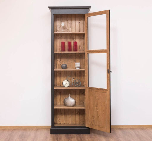 Vitrine aus Massivholz | Bücherregal mit durchgehender Tür - Vintage Schwarz - Natur