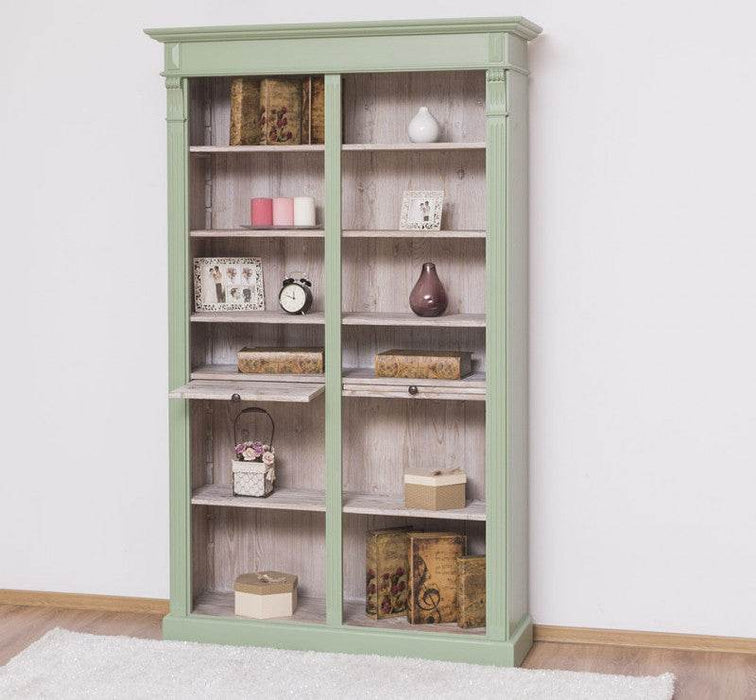 Regalwand aus Massivholz mit zwei Ausziehplatten - Bücherregal -