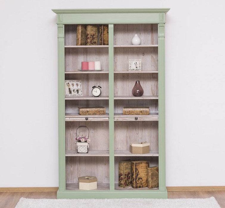 Regalwand aus Massivholz mit zwei Ausziehplatten - Bücherregal -