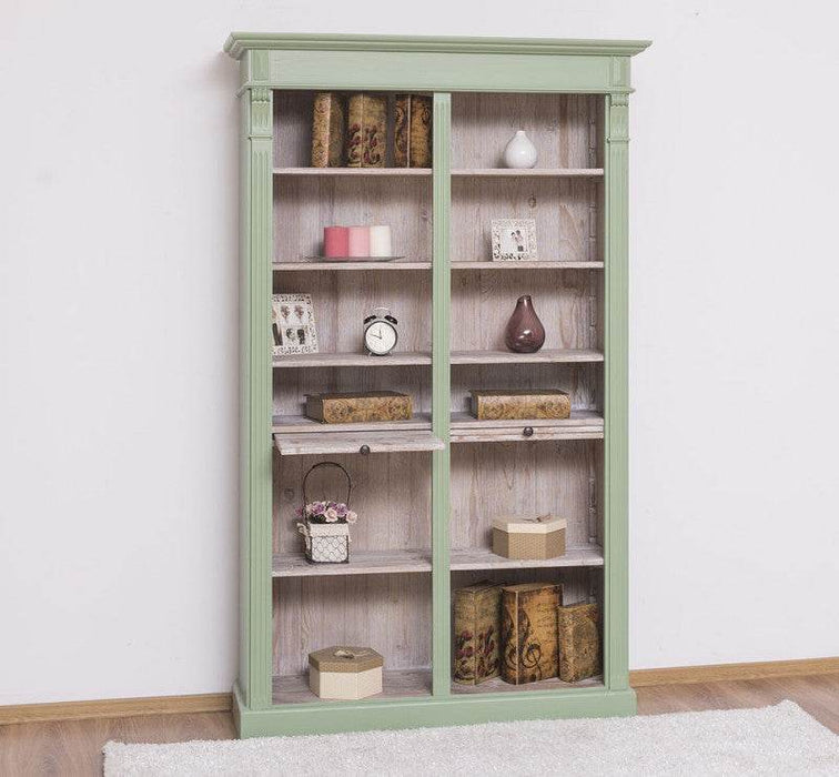 Regalwand aus Massivholz mit zwei Ausziehplatten - Bücherregal -