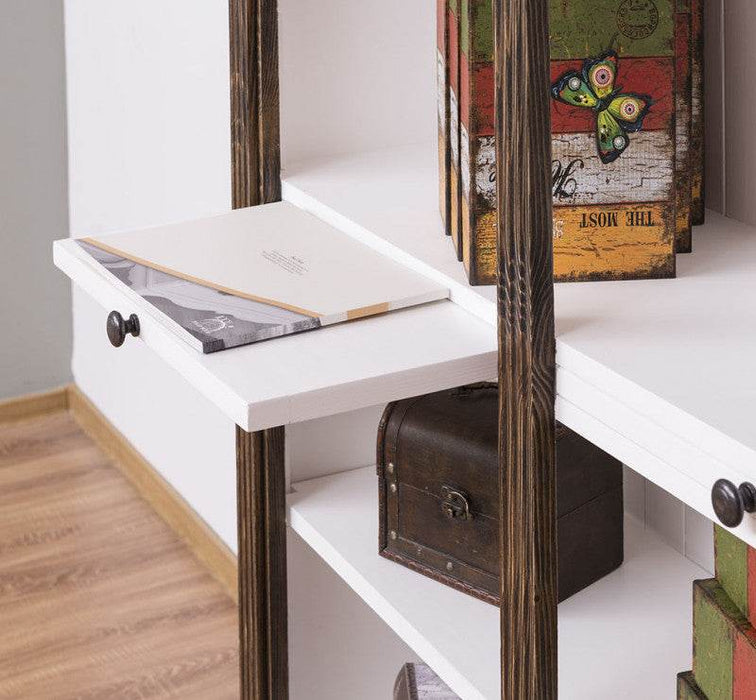 Regalwand aus Massivholz mit zwei Ausziehplatten - Bücherregal - #1 - Weiß