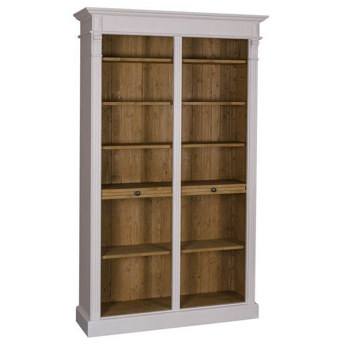 Regalwand aus Massivholz mit zwei Ausziehplatten - Bücherregal - #1 - Weiß | Pinie