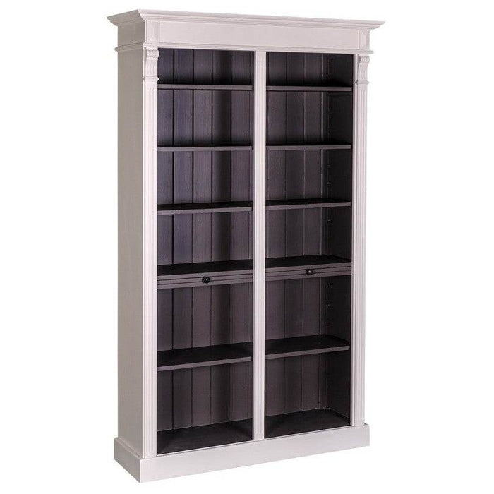 Regalwand aus Massivholz mit zwei Ausziehplatten - Bücherregal - #1 - Weiß | Anthrazit
