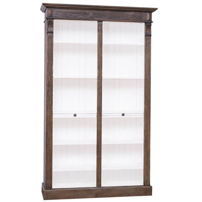 Regalwand aus Massivholz mit zwei Ausziehplatten - Bücherregal - #1 - Pinie | weiß