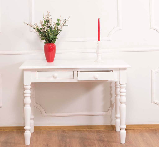 Konsolentisch aus Massivholz | Vintage Schreibtisch mit 2 Schubladen - Vintage - Weiß