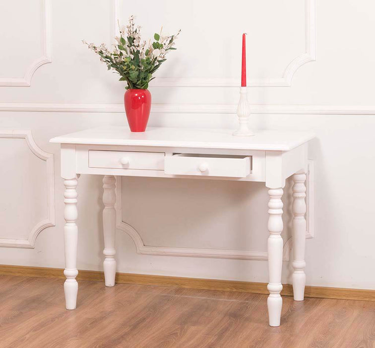 Konsolentisch aus Massivholz | Vintage Schreibtisch mit 2 Schubladen - Vintage - Weiß