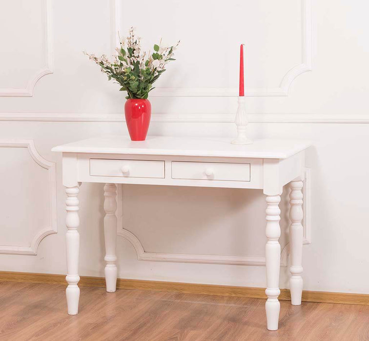 Konsolentisch aus Massivholz | Vintage Schreibtisch mit 2 Schubladen - Vintage - Weiß