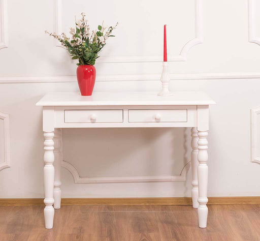 Konsolentisch aus Massivholz | Vintage Schreibtisch mit 2 Schubladen - Vintage - Weiß