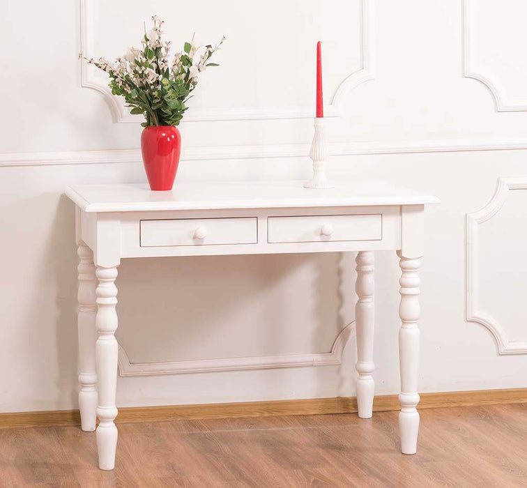 Konsolentisch aus Massivholz | Vintage Schreibtisch mit 2 Schubladen - Vintage - Weiß