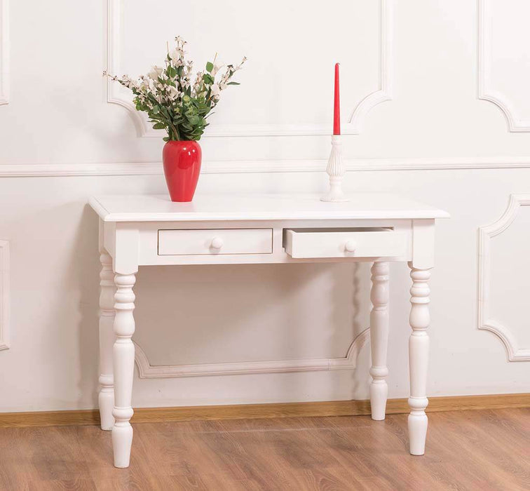 Konsolentisch aus Massivholz | Vintage Schreibtisch mit 2 Schubladen - Vintage - Weiß