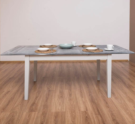 Ausziehbarer Esstisch aus Massivholz im Landhausstil - 160 /220 x 90 x78 - Grau | weiß