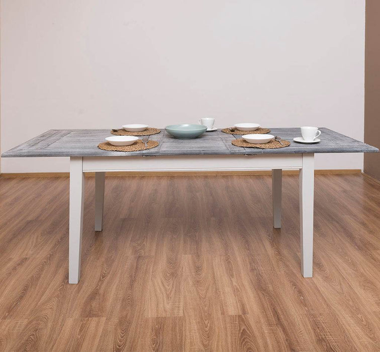 Ausziehbarer Esstisch aus Massivholz im Landhausstil - 160 /220 x 90 x78 - Grau | weiß