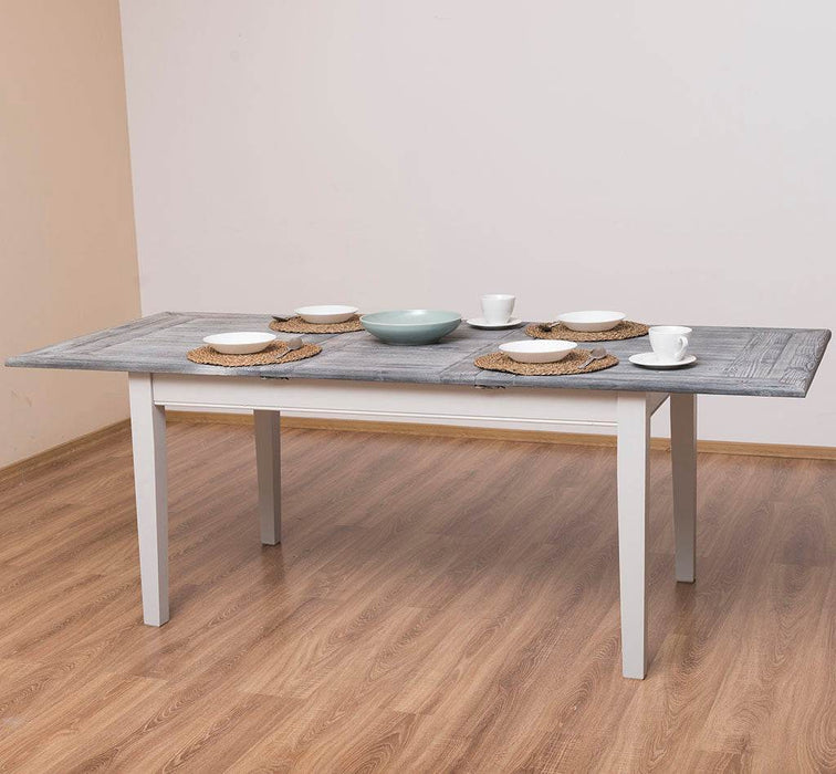 Ausziehbarer Esstisch aus Massivholz im Landhausstil - 160 /220 x 90 x78 - Grau | weiß