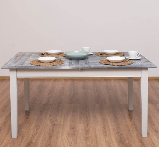 Ausziehbarer Esstisch aus Massivholz im Landhausstil - 160 /220 x 90 x78 - Grau | weiß
