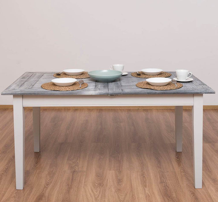 Ausziehbarer Esstisch aus Massivholz im Landhausstil - 160 /220 x 90 x78 - Grau | weiß
