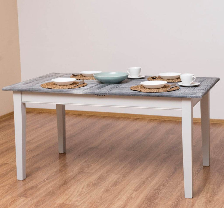 Ausziehbarer Esstisch aus Massivholz im Landhausstil - 160 /220 x 90 x78 - Grau | weiß