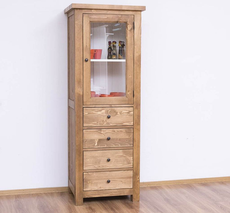Hochschrank aus Massivholz mit Glastür - Küchenschrank - Pinie gewachst | weiß