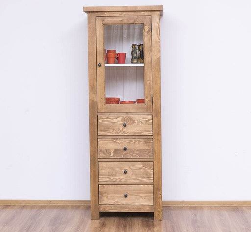 Hochschrank aus Massivholz mit Glastür - Küchenschrank - Pinie gewachst | weiß
