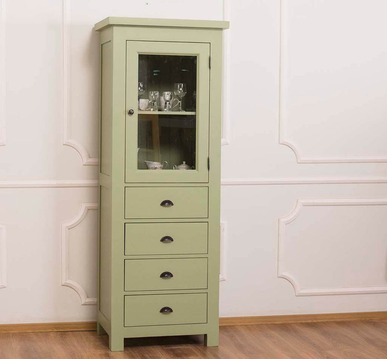 Hochschrank aus Massivholz mit Glastür - Küchenschrank - Salbei