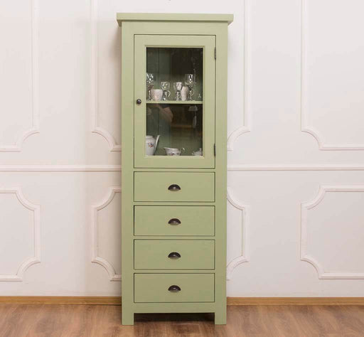 Hochschrank aus Massivholz mit Glastür - Küchenschrank - Salbei