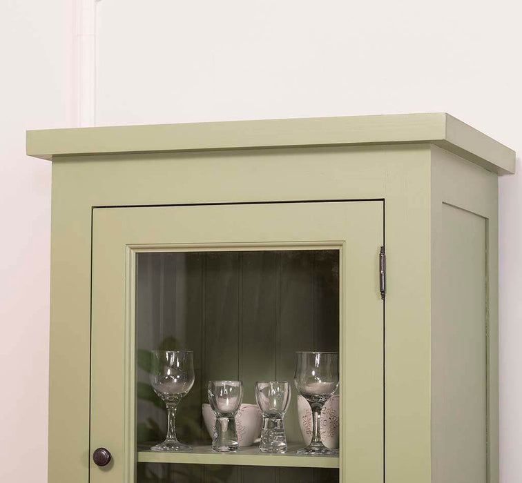 Hochschrank aus Massivholz mit Glastür - Küchenschrank - Salbei