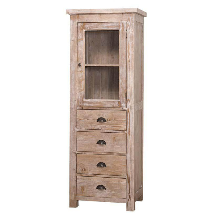 Hochschrank aus Massivholz mit Glastür - Küchenschrank - Pinie gewachst | weiß