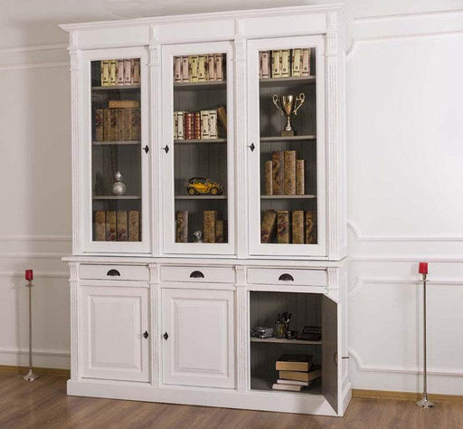 Landhausstil Schrankwand aus Massivholz mit Glastüren | Vitrine | 2-teilig - Weiß