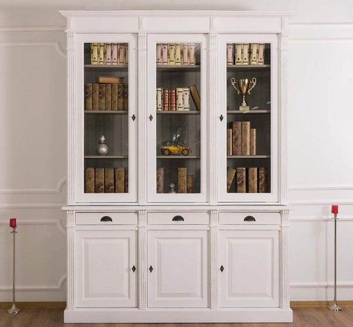 Landhausstil Schrankwand aus Massivholz mit Glastüren | Vitrine | 2-teilig - Weiß