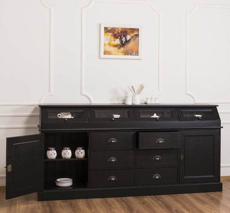 Großer Esszimmerschrank aus Massivholz mit Display und Kippfächern -