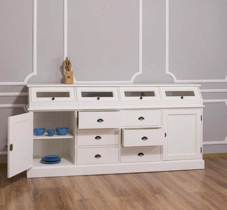 Großer Esszimmerschrank aus Massivholz mit Display und Kippfächern -