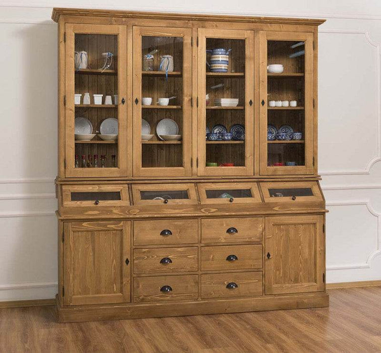 Großer Esszimmerschrank aus Massivholz mit Display und Kippfächern -