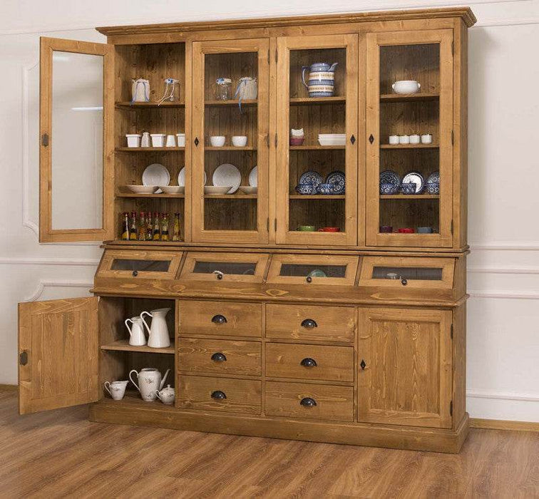 Großer Esszimmerschrank aus Massivholz mit Display und Kippfächern -