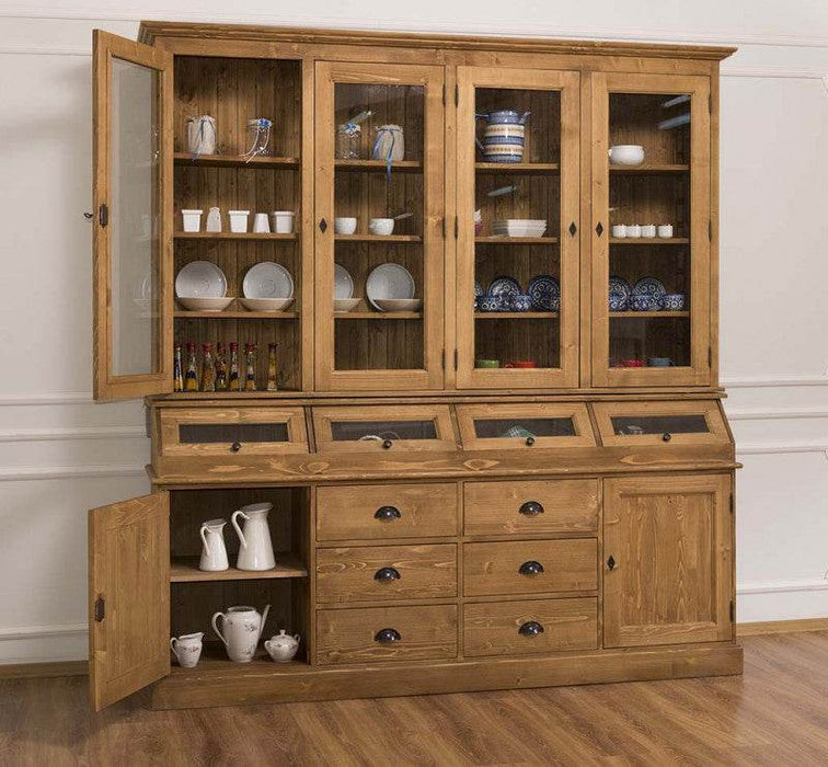 Großer Esszimmerschrank aus Massivholz mit Display und Kippfächern -