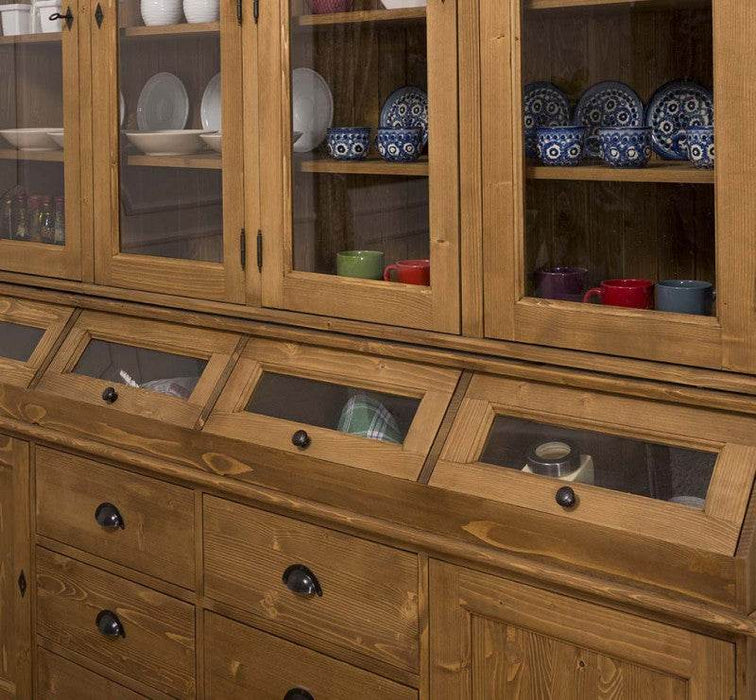 Großer Esszimmerschrank aus Massivholz mit Display und Kippfächern -