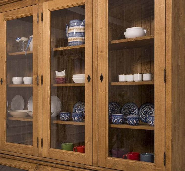 Großer Esszimmerschrank aus Massivholz mit Display und Kippfächern -