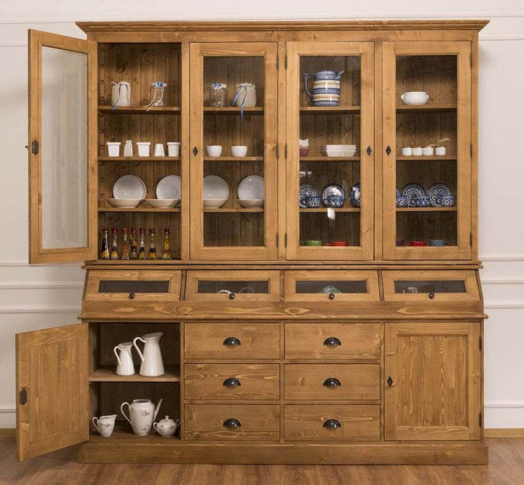 Großer Esszimmerschrank aus Massivholz mit Display und Kippfächern -