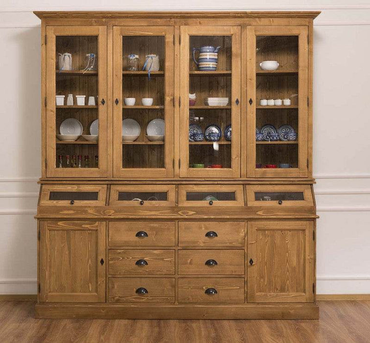 Großer Esszimmerschrank aus Massivholz mit Display und Kippfächern -