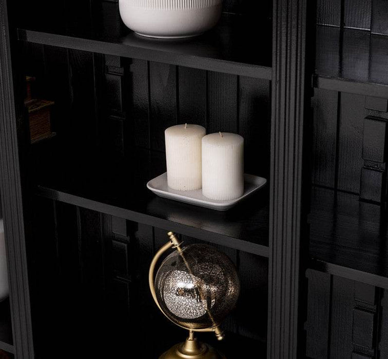 Großes Bücherregal aus Massivholz mit verzierter Kranzleiste | Regalwand in Schwarz -