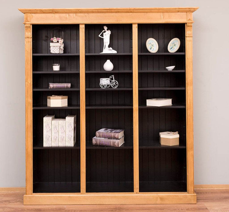 Großes Bücherregal aus Massivholz mit verzierter Kranzleiste | Regalwand in verschiedenen Farben - Pinie | gewachst