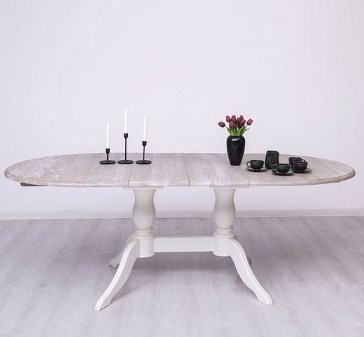 Ovaler Esstisch aus Massivholz | ausziehbar mit geschwungenen Beinen - Weiß