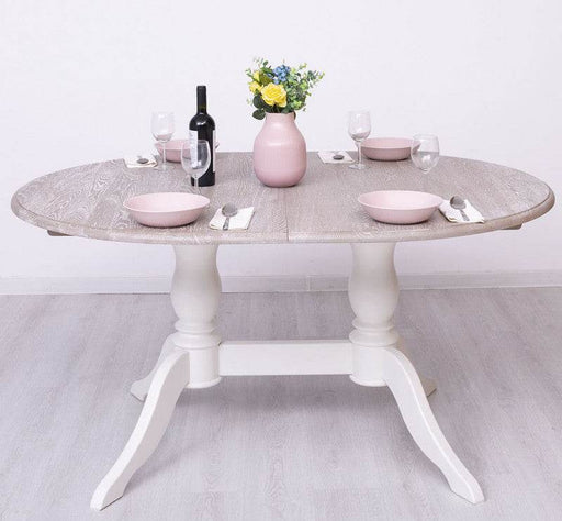 Ovaler Esstisch aus Massivholz | ausziehbar mit geschwungenen Beinen - Weiß