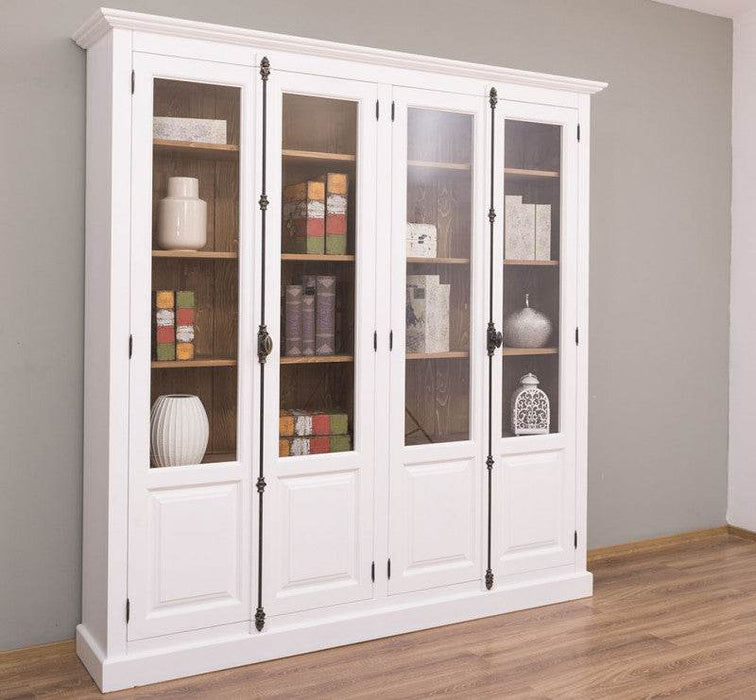 Großer Bücherschrank aus Massivholz mit externem Verschlusssystem | Vitrine | 4-türig - Weiß