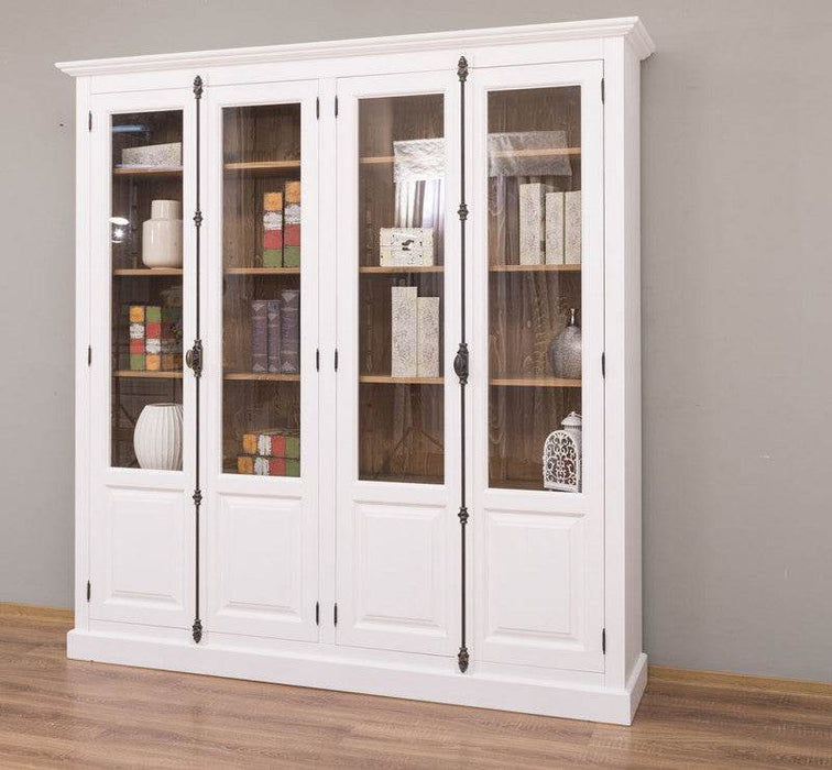 Großer Bücherschrank aus Massivholz mit externem Verschlusssystem | Vitrine | 4-türig - Weiß
