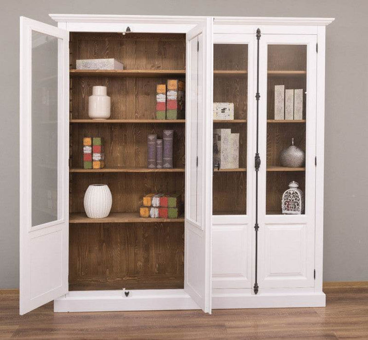 Großer Bücherschrank aus Massivholz mit externem Verschlusssystem | Vitrine | 4-türig - Weiß
