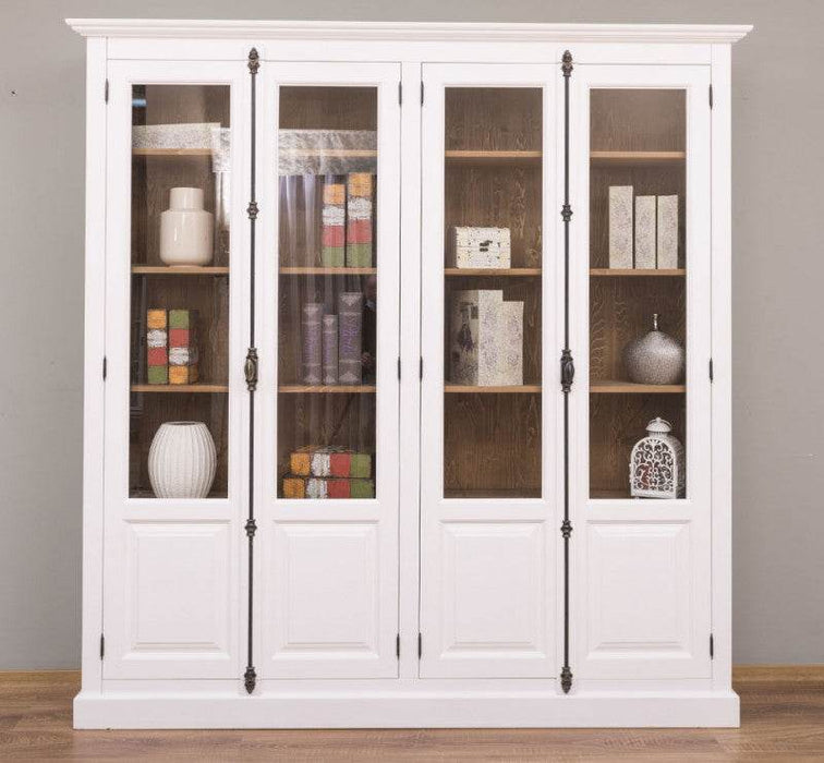 Großer Bücherschrank aus Massivholz mit externem Verschlusssystem | Vitrine | 4-türig - Weiß - Natur