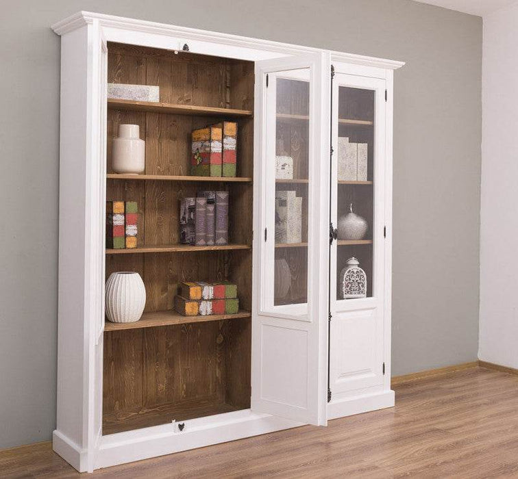 Großer Bücherschrank aus Massivholz mit externem Verschlusssystem | Vitrine | 4-türig - Weiß