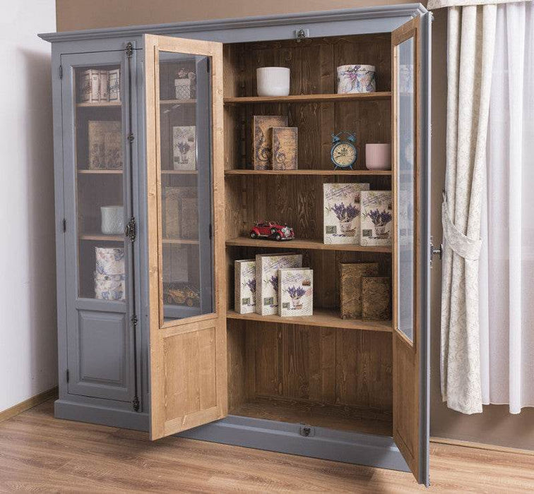 Großer Bücherschrank aus Massivholz mit externem Verschlusssystem | Vitrine | 4-türig - Weiß